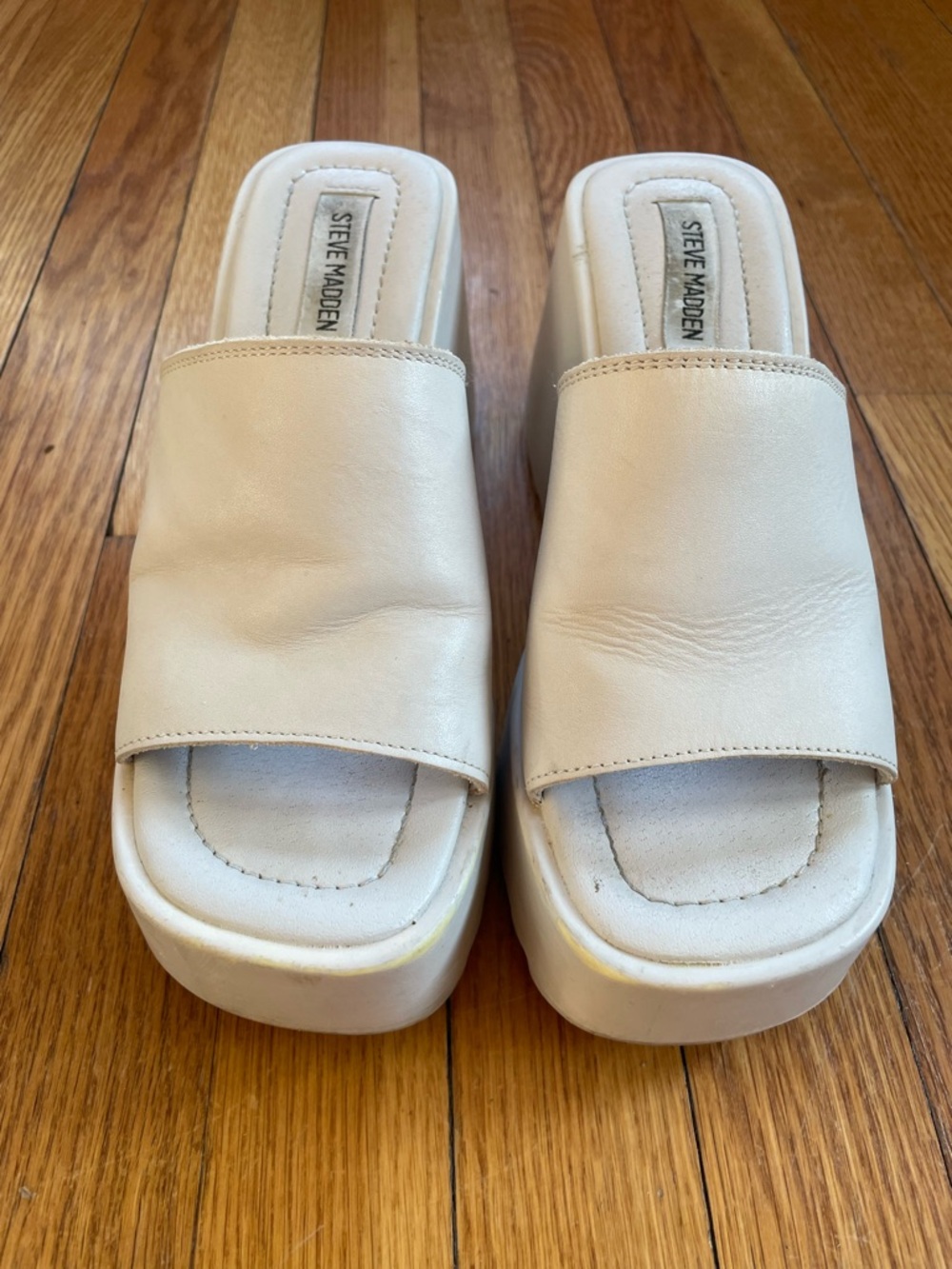 Steve Madden Cream Platform Slide Sandals Womens Size 7.5 Chunky Wedge
